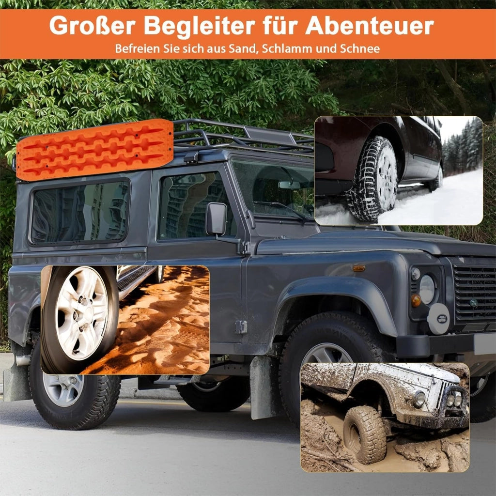 Lamiere di sabbia, 2 pezzi, aiuto di avviamento per fango, sabbia e neve, Recovery Board Offroad 10T carico, scala per pneumatici per fuoristrada, camper, auto, camion (arancione, 107 x 31 x 7
