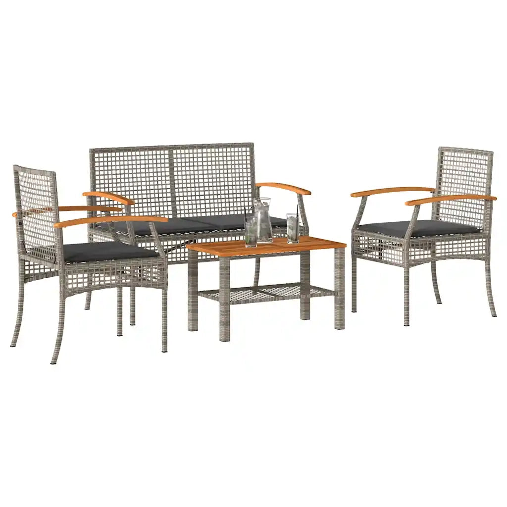 Set Divani da Giardino 4 pz | Set Salotto da Giardino con Cuscini in Polyrattan Grigio
