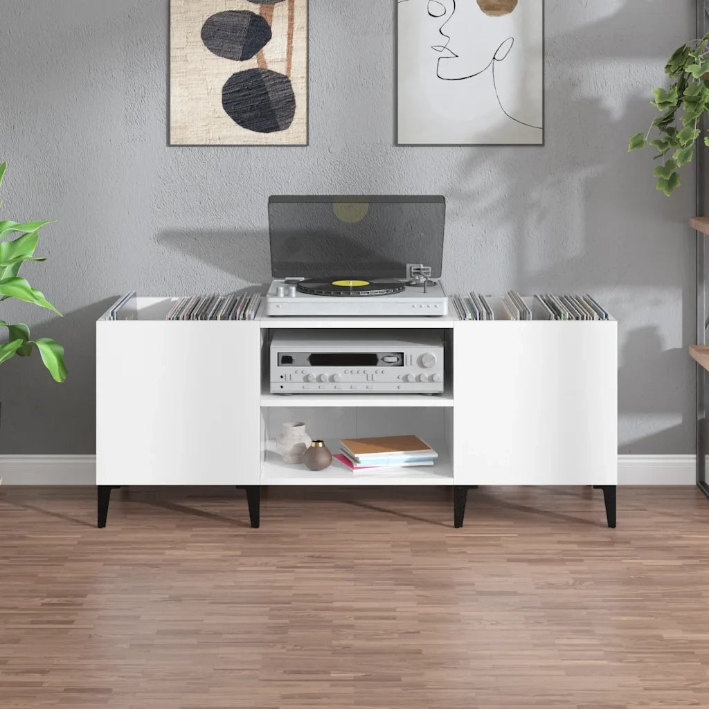 Mobile Porta Dischi Bianco Lucido 121x38x48cm Legno Multistrato 831935