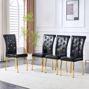 Sedia da Pranzo Set da 4 con Schienale Imbottito, Gambe in Metallo Dorato, in PVC Nero e Oro