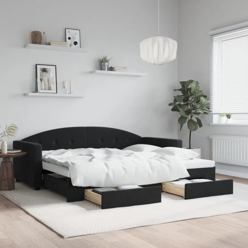 Divano Letto Estraibile con Cassetti-Sofa Letto-Daybed Nero 90x200 cm in Velluto 405637