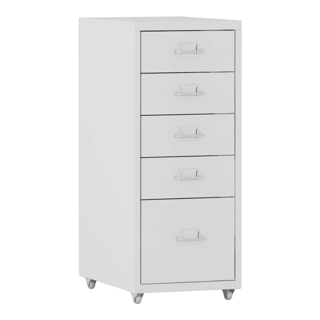 Cassettiera per ufficio mobile portadocumenti raccoglitori e materiale per ufficio su ruote con 5 cassetti 69 x 28 x 41 cm bianco 03_0006328