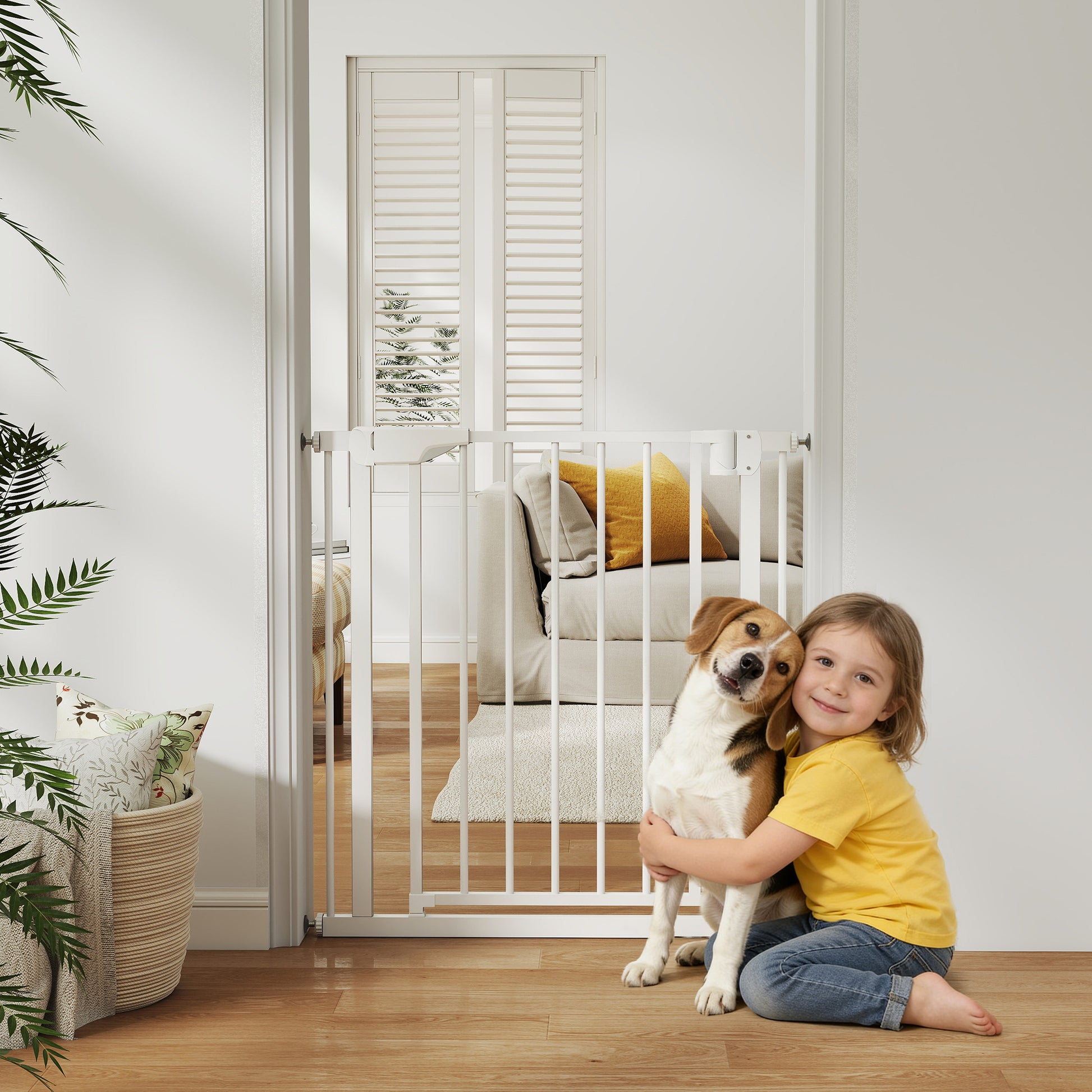 Cancello di Sicurezza per Bambini e Animali 76-82x76 cm Chiusura Automatica e Montaggio a Pressione Bianco
