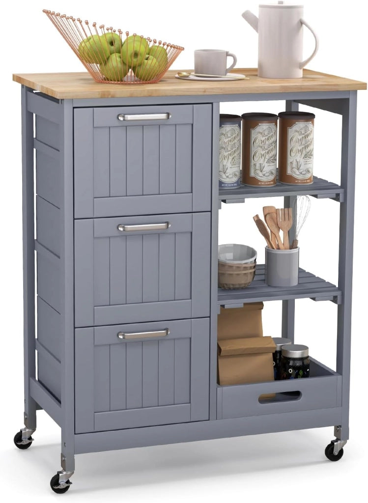 Carrello da cucina su ruote, armadio da cucina con piano di lavoro, isola mobile in legno, carrello da servizio, carrello da cucina con cassetto, carrello da cucina 67 x 37 x 83,5 cm (grigio)