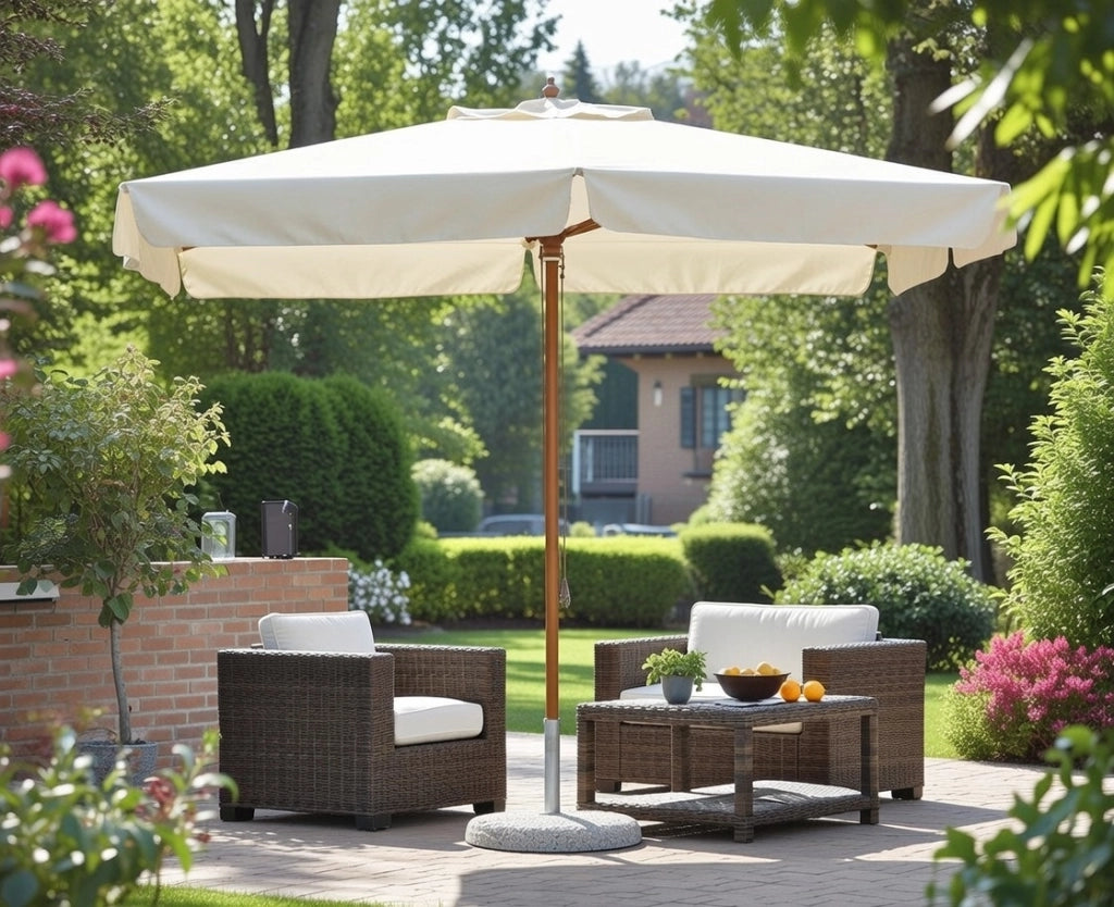 Ombrellone da Giardino 3x3 m Palo Ø48 mm in Legno Vorghini De Lux Ecrù