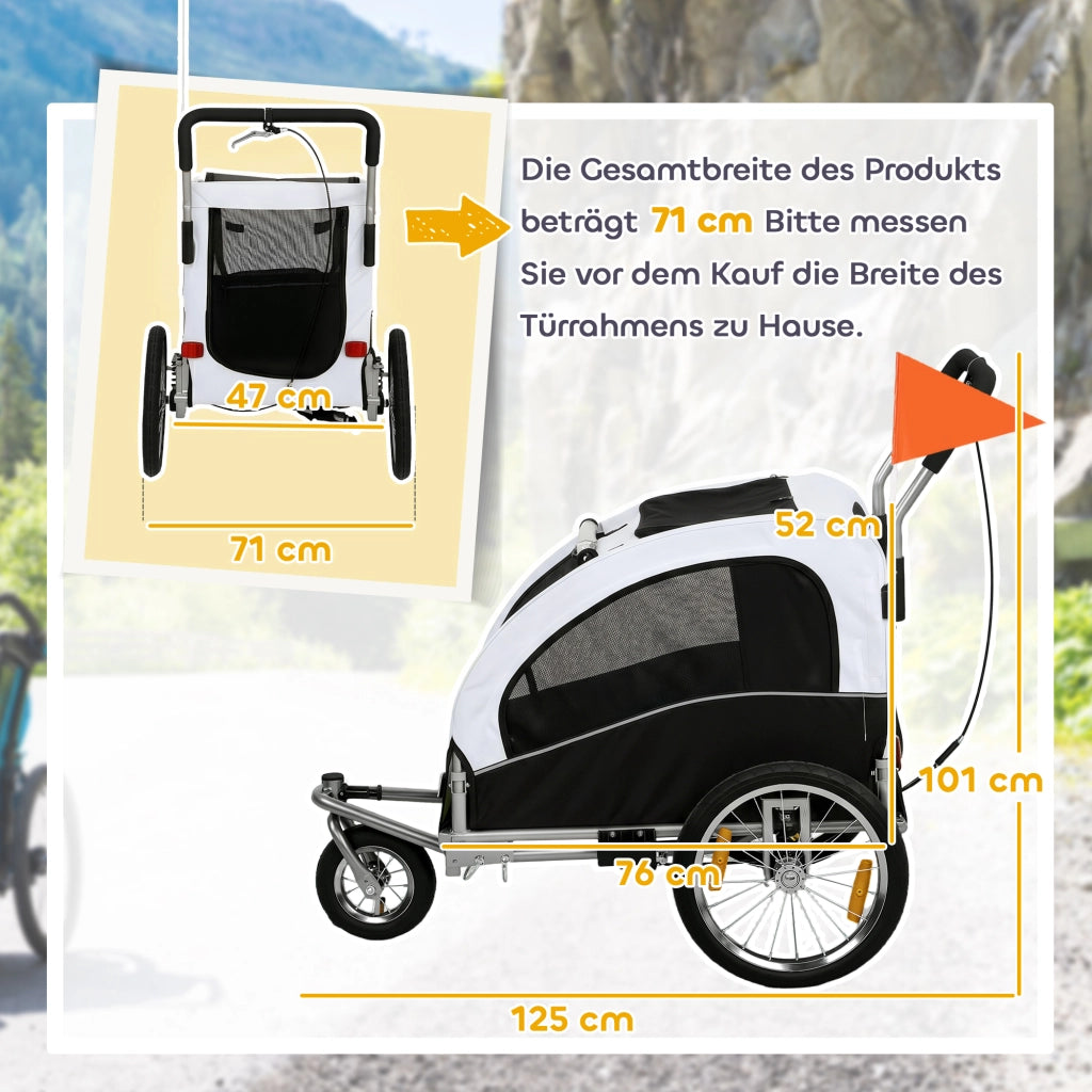 Rimorchio per Cani 2-in-1 Pieghevole ¨C Xylo ¨C Carrello per Bici e Passeggino, Bianco, fino a 20 kg