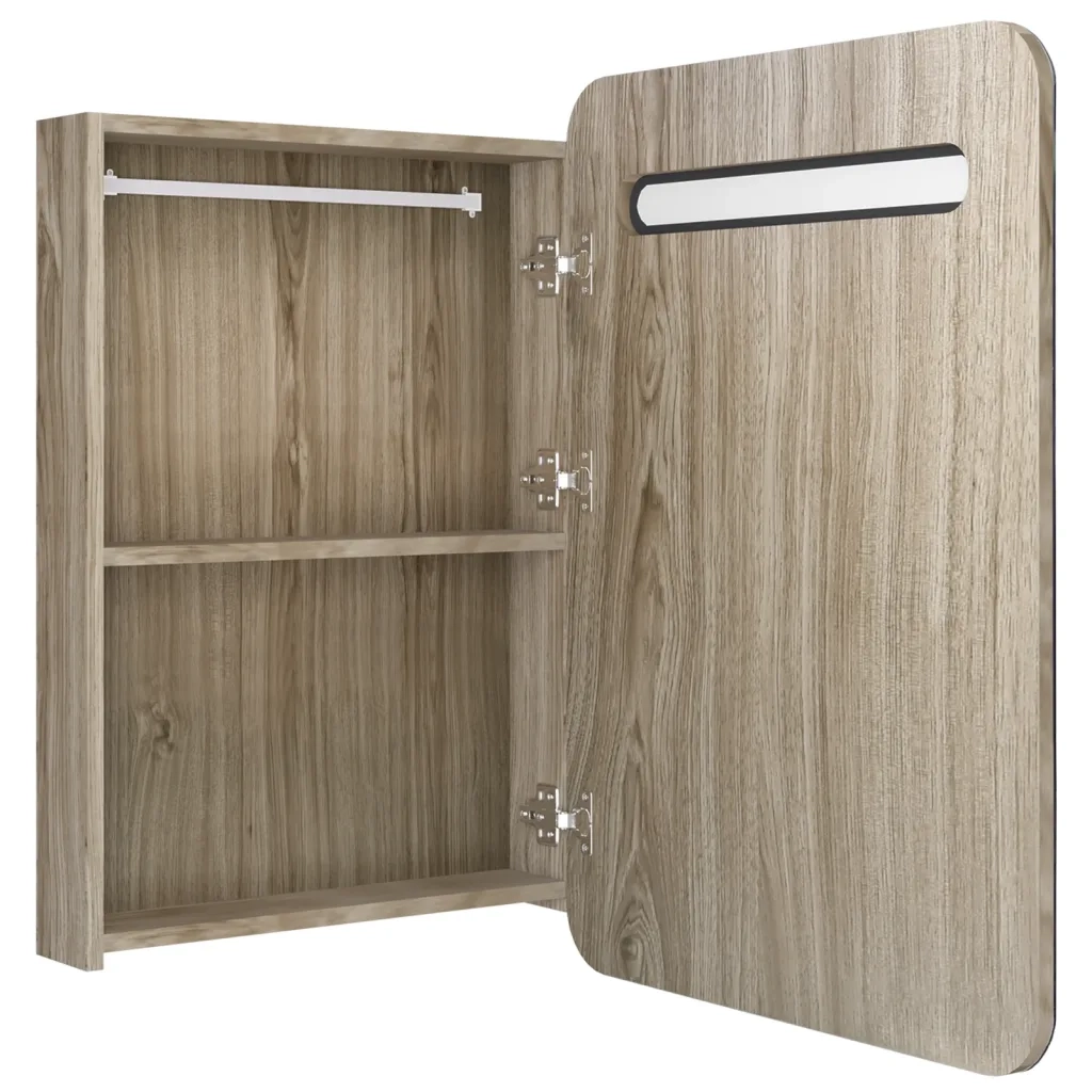Armadietto Bagno con Specchio e LED-Mobile bagno con specchio Rovere 60x11x80 cm