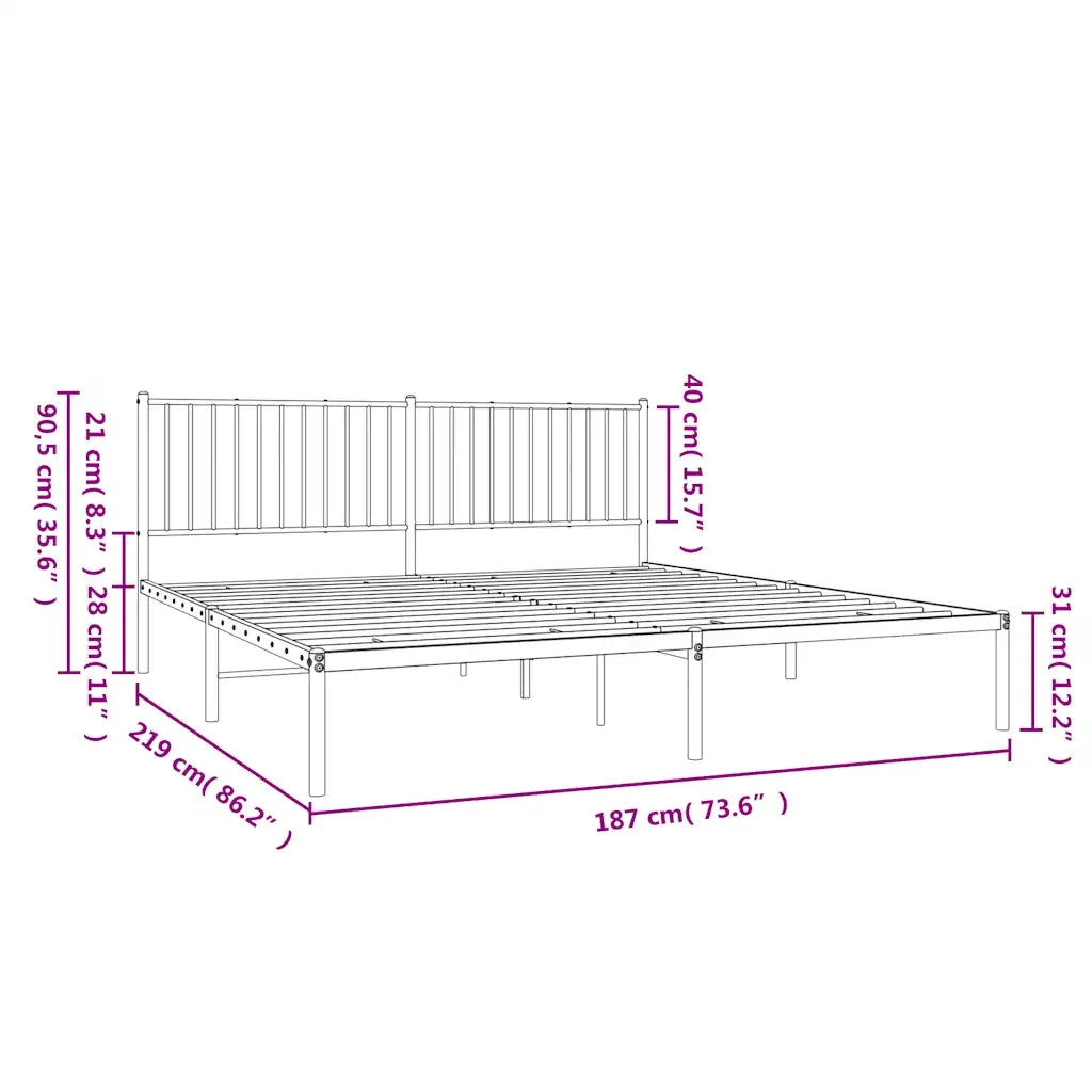 Letto matrimoniale | Letto per adulti | Giroletto con Testiera in Metallo Nero 183x213 cm