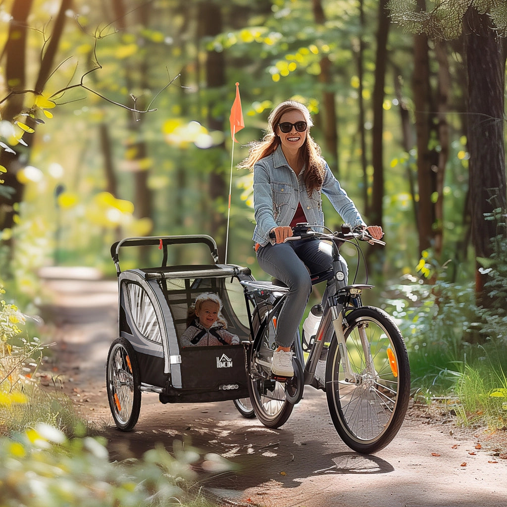 Carrello per bambini, passeggino, con freni, pieghevole, per 2 bambini ¨C zephmum ¨C Grigio/Nero