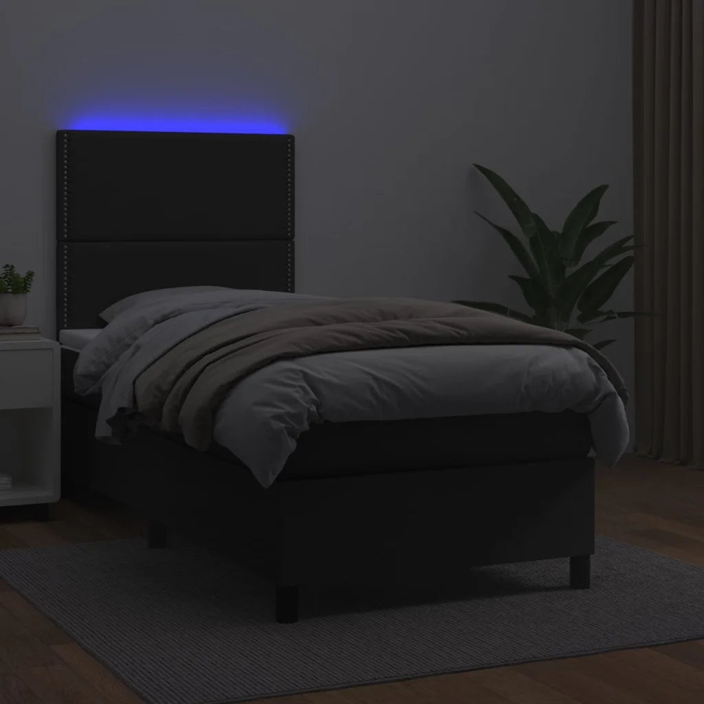 Giroletto a Molle con Materasso e LED Nero 90x190 cm Similpelle cod mxl 63508