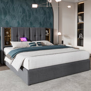 LETTO Contenitore 160x200 cm con ricarica wireless, Grigio, Cotone