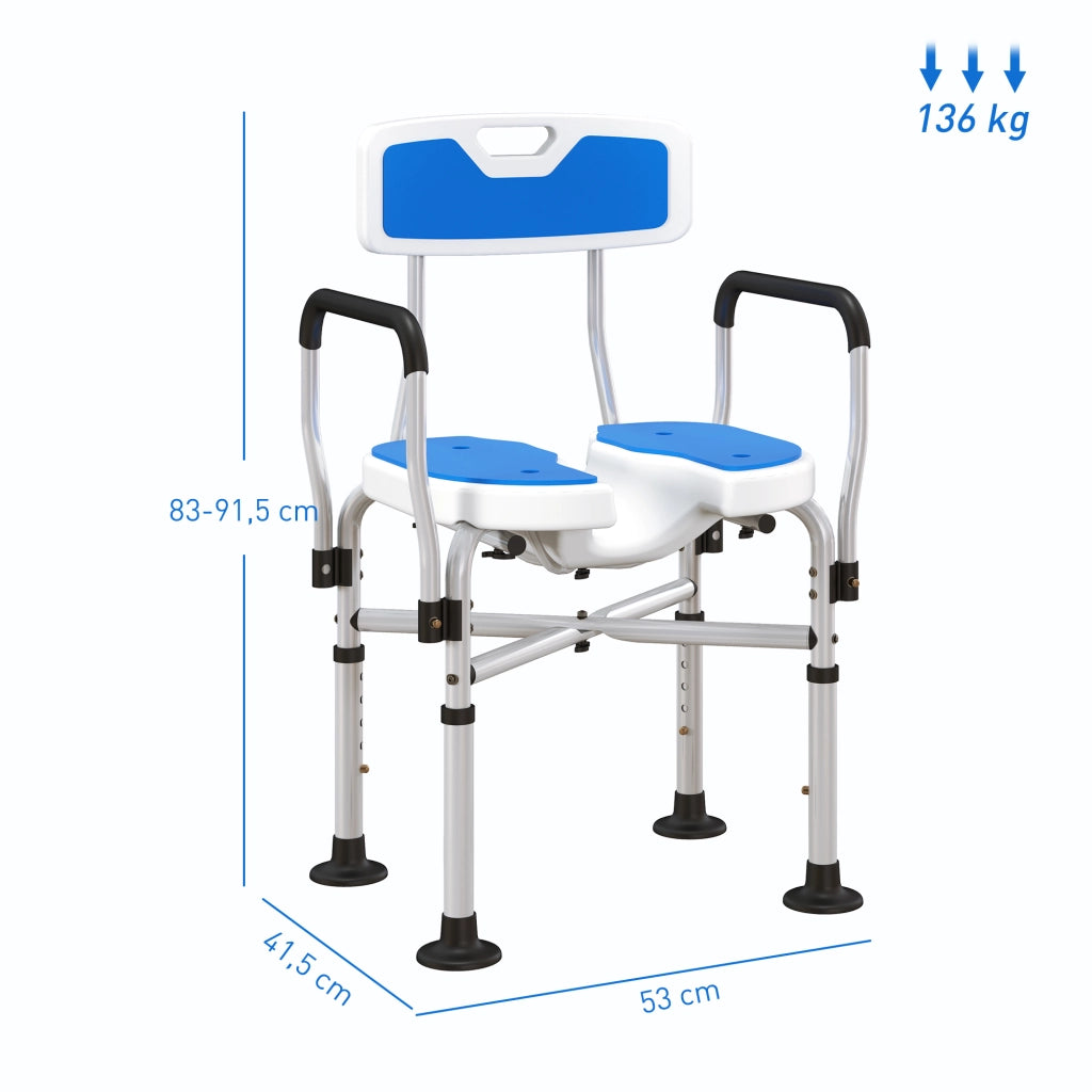 Sedia da Doccia con Braccioli e Schienale Regolabile ¨C zephmum ¨C Blu 136 kg