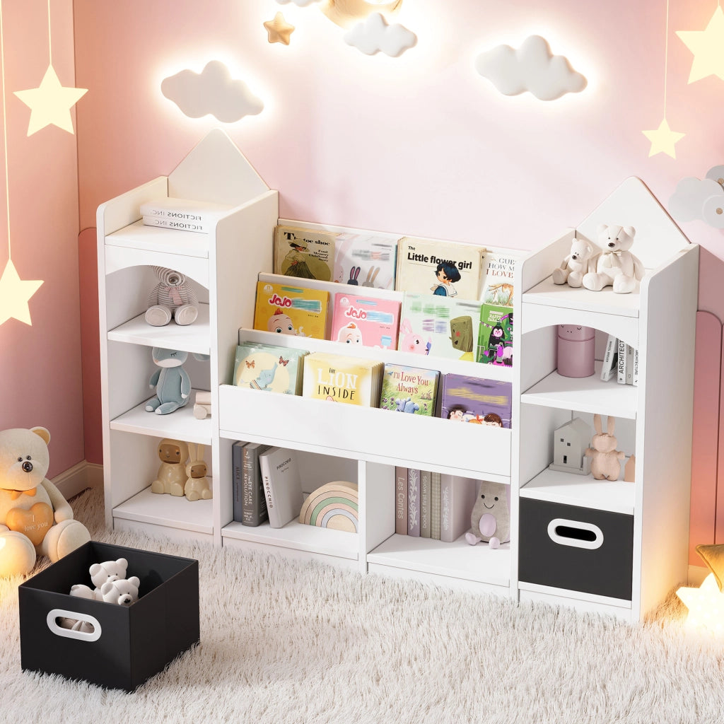 Libreria contenitore per bambini bianca con 2 box pieghevoli