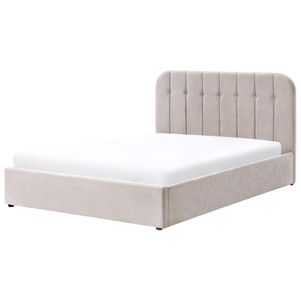 Letto matrimoniale 160 x 200 cm in tessuto di ciniglia Base letto a doghe Testiera trapuntata tortora