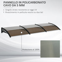 Pensilina Tettoia 300x100x26 cm in Policarbonato e Alluminio Marrone