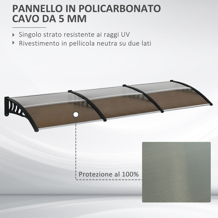 Pensilina Tettoia 300x100x26 cm in Policarbonato e Alluminio Marrone