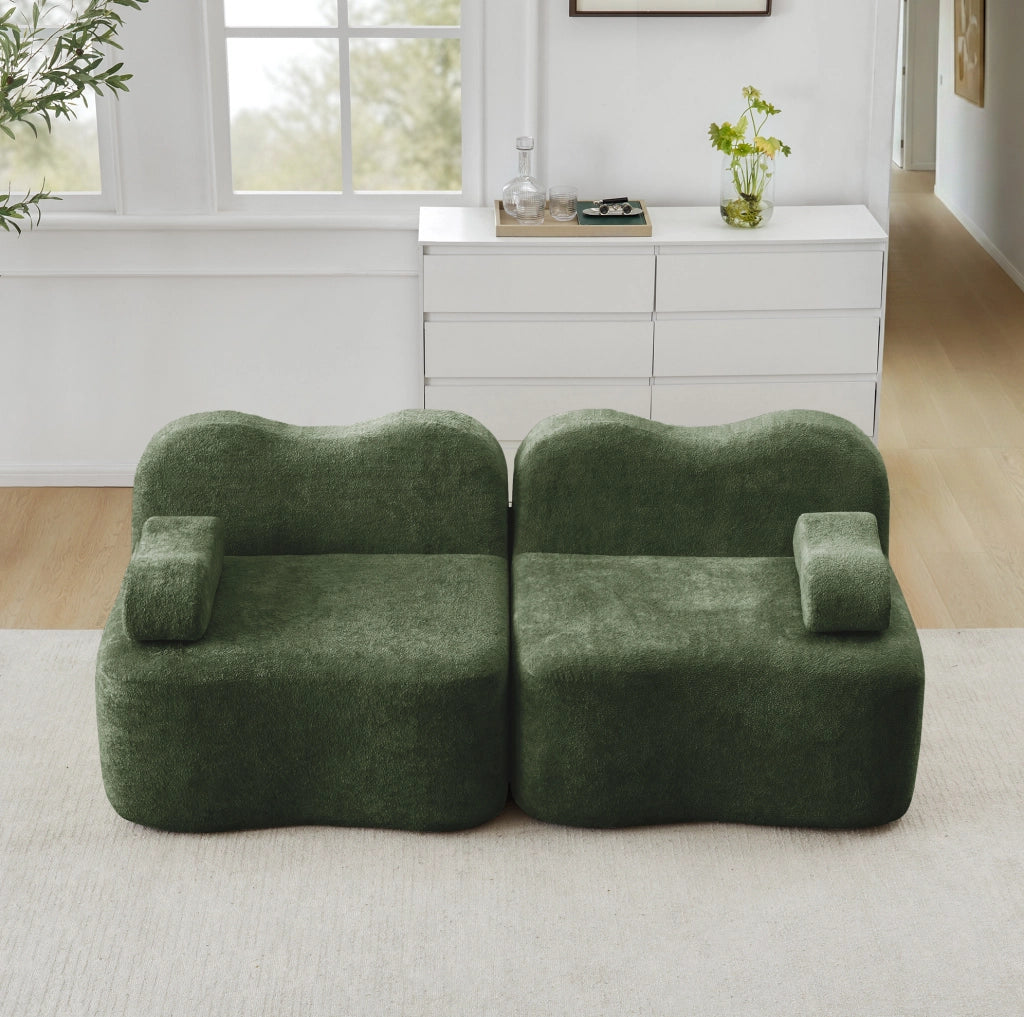 Divano modulare in velluto verde 192x98x70 cm; seduta profonda; senza montaggio