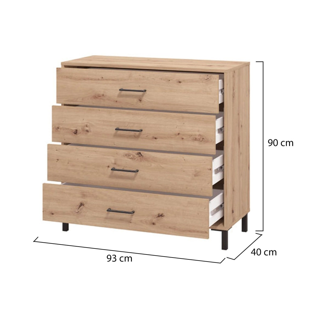 Vidor, Cassettiera 4 Cassetti, 93x40x90h cm Marrone Rovere Nodi