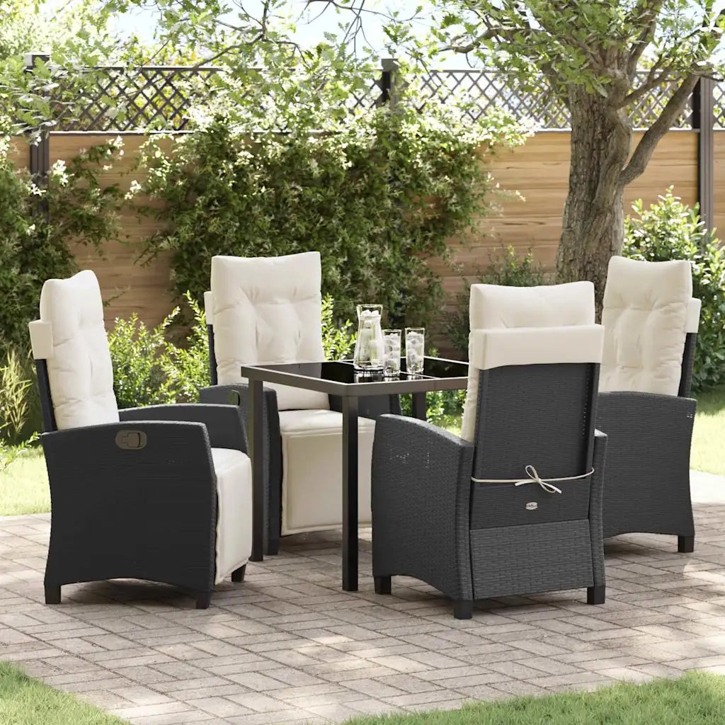 Set da Pranzo per Giardino con cuscino 5 pcs Nero polyrattan 3380415