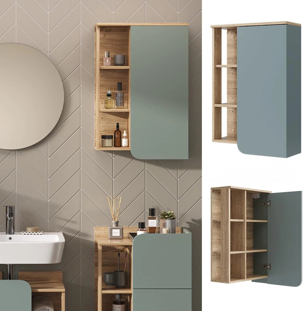Mobile bagno Karen, Sonoma/blu, 50 x 75 cm con porta e vani aperti, per montaggio a parete con vani a giorno e vani chiusi