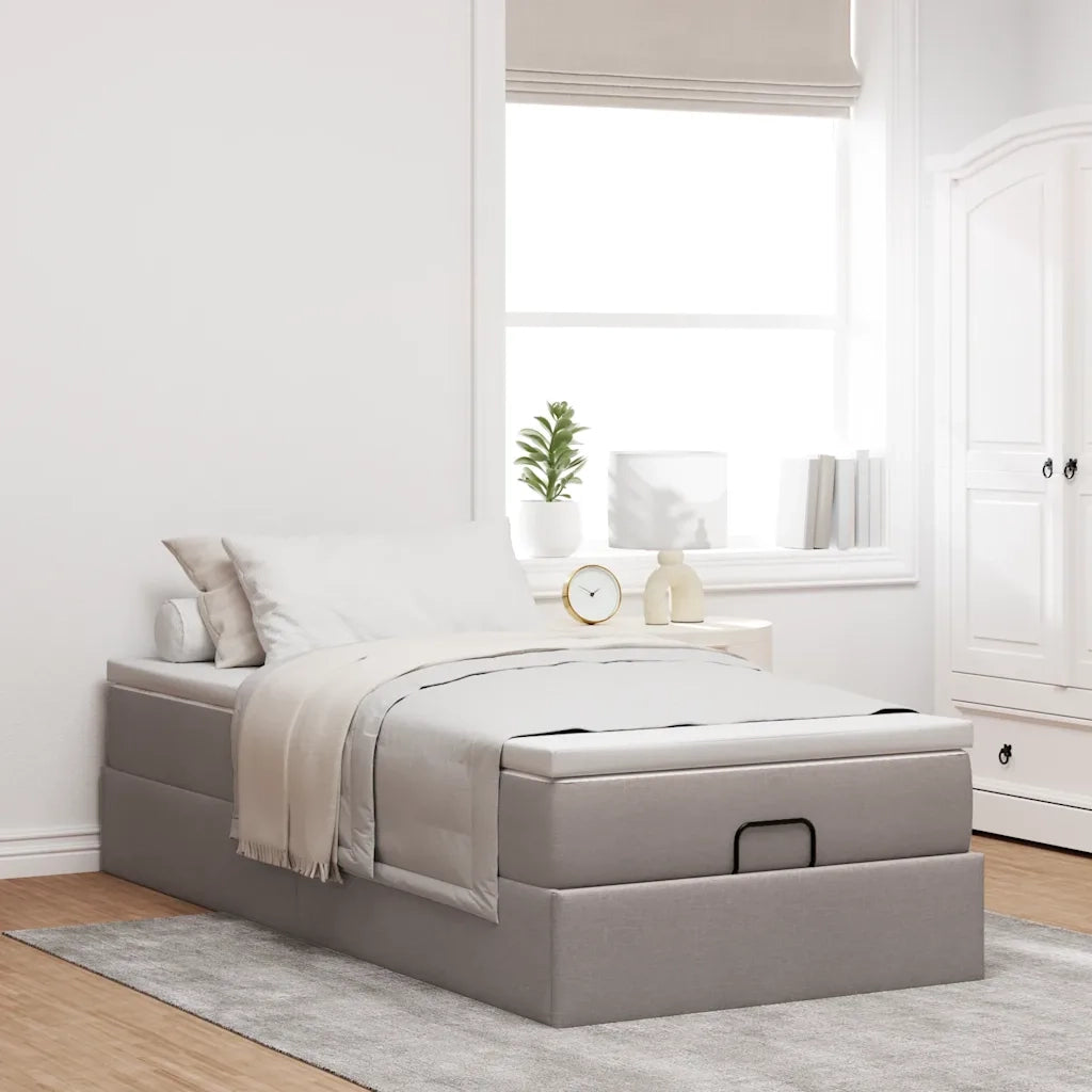 Struttura Letto Pouf con Materasso Tortora 90x190 cm in Tessuto