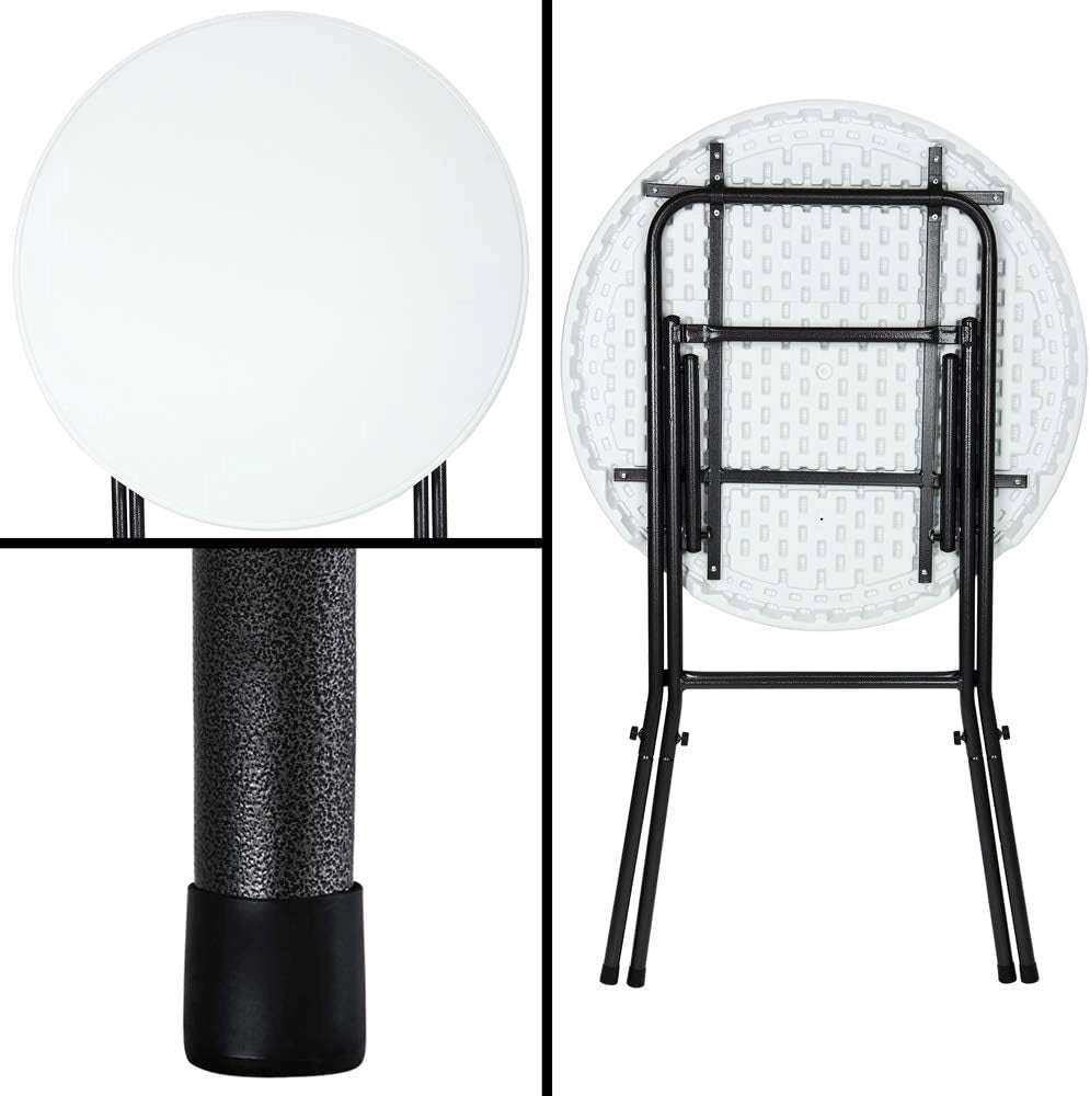 ® Tavolo da Bar Ø 72 cm Tavolino Rotondo Pieghevole da Giardino per Feste Altezza 110 cm in Metallo Bianco