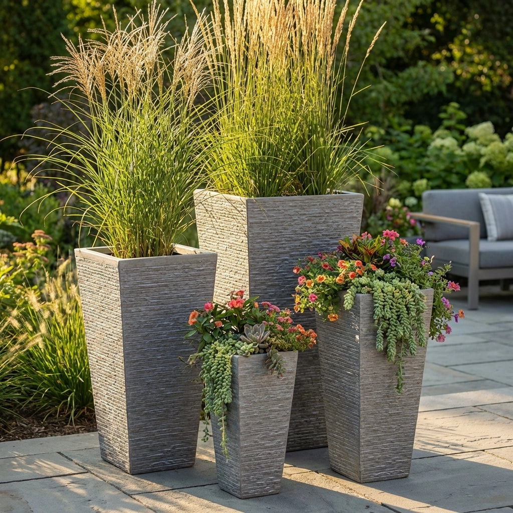 Set di 4 vasi da Giardino in Fibra di argilla cm 42x42x88 - MAXIMILIAN