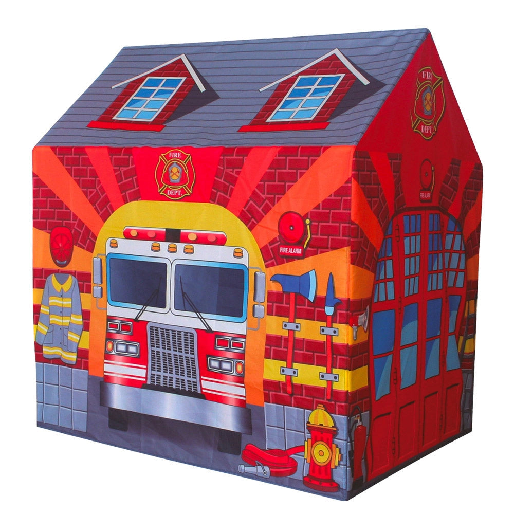 Tenda da Gioco per Bambini 95x72x105 cm Struttura in Plastica Tubolare Pompieri Rosso
