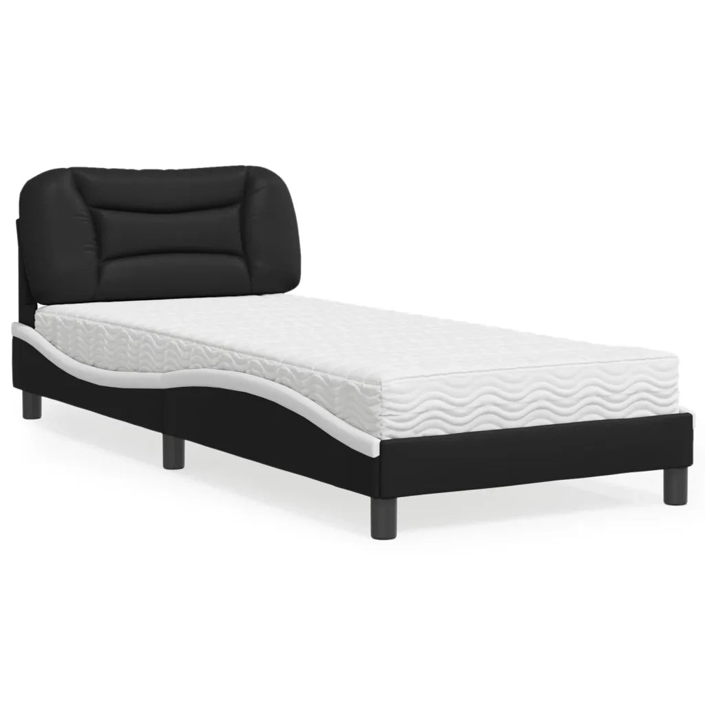 Letto con Materasso Hvar Nero e Bianco 80x200 cm in Similpelle 3208687