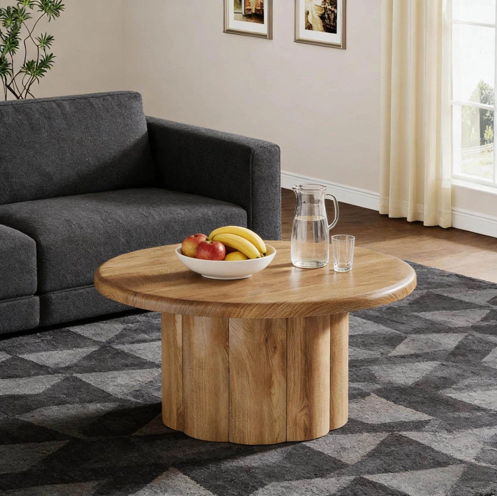 Tavolino da caffè rotondo ? 80 cm in MDF marrone con base scanalata