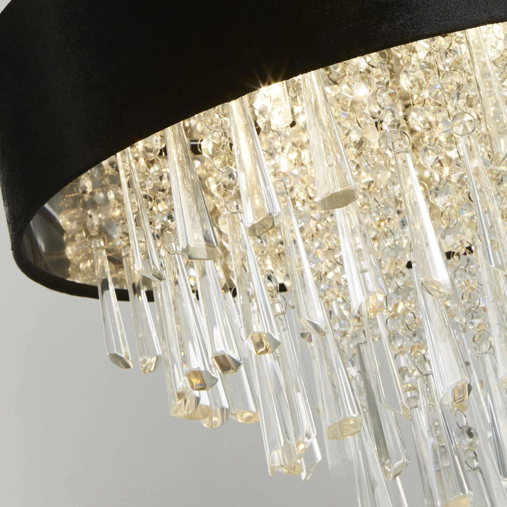Glamour 5Lt Pendente/Semi-Flush- Velluto nero e cristallo trasparente