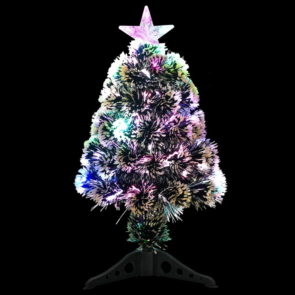 Albero di Natale Preilluminato-Decorazioni natalizie Verde e Bianco 64cm Fibra Ottica