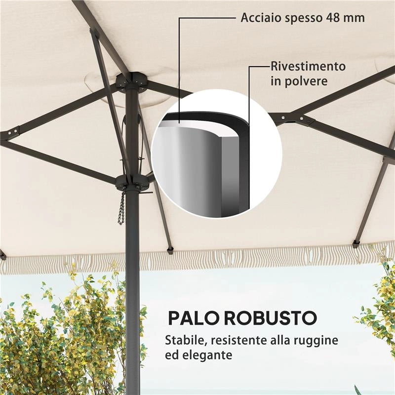 OMBRELLONE DOPPIO A 12 STECCHE CON MANOVELLA IN POLIESTERE E ACCIAIO 450X265X260 CM BIANCO CREMA