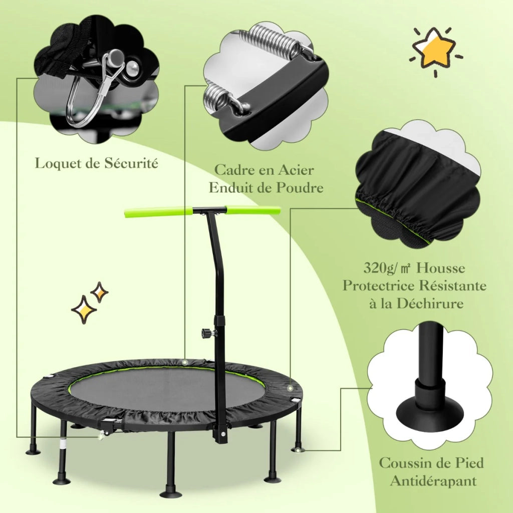 Mini trampolino pieghevole 117 x 117 x 121 cm con corrimano regolabile atmosfera accogliente metallo verde 20_0017625