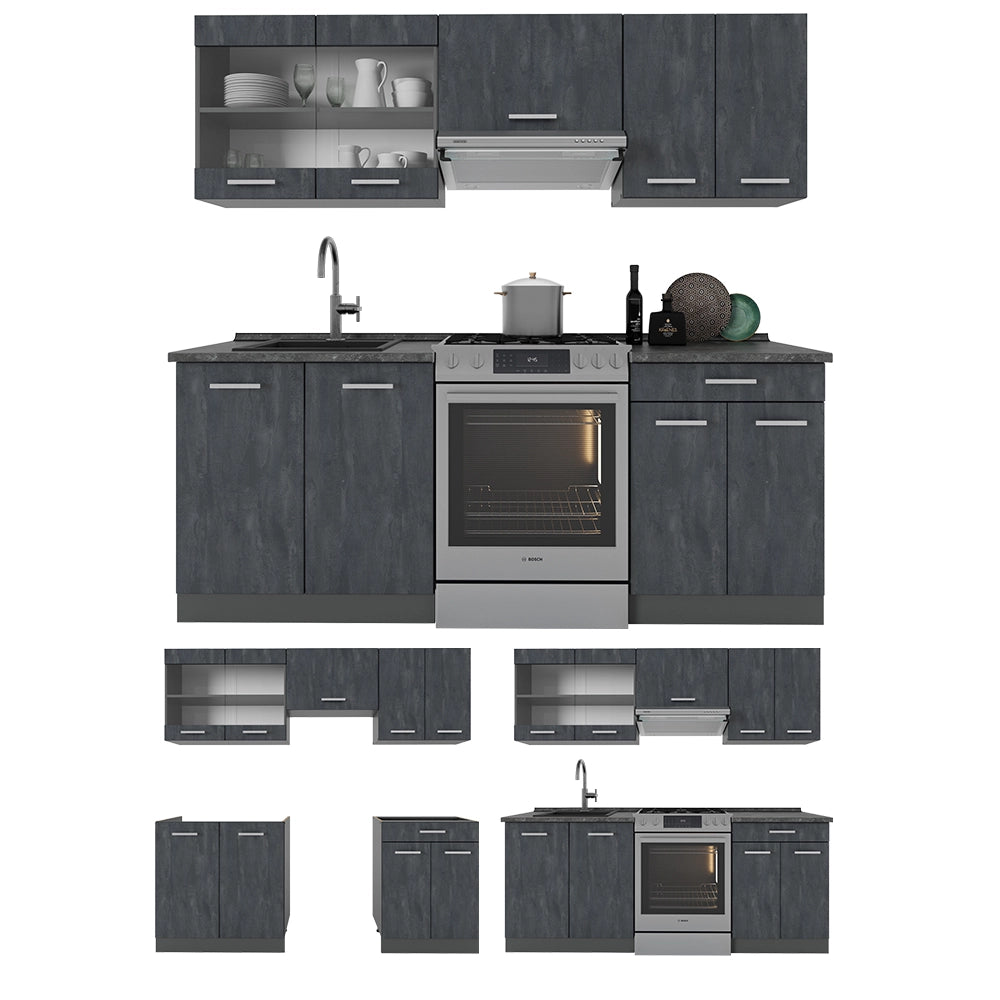 Mobile da cucina R-Line Calce nera/Antracite 200 cm PL Rovere Vicco