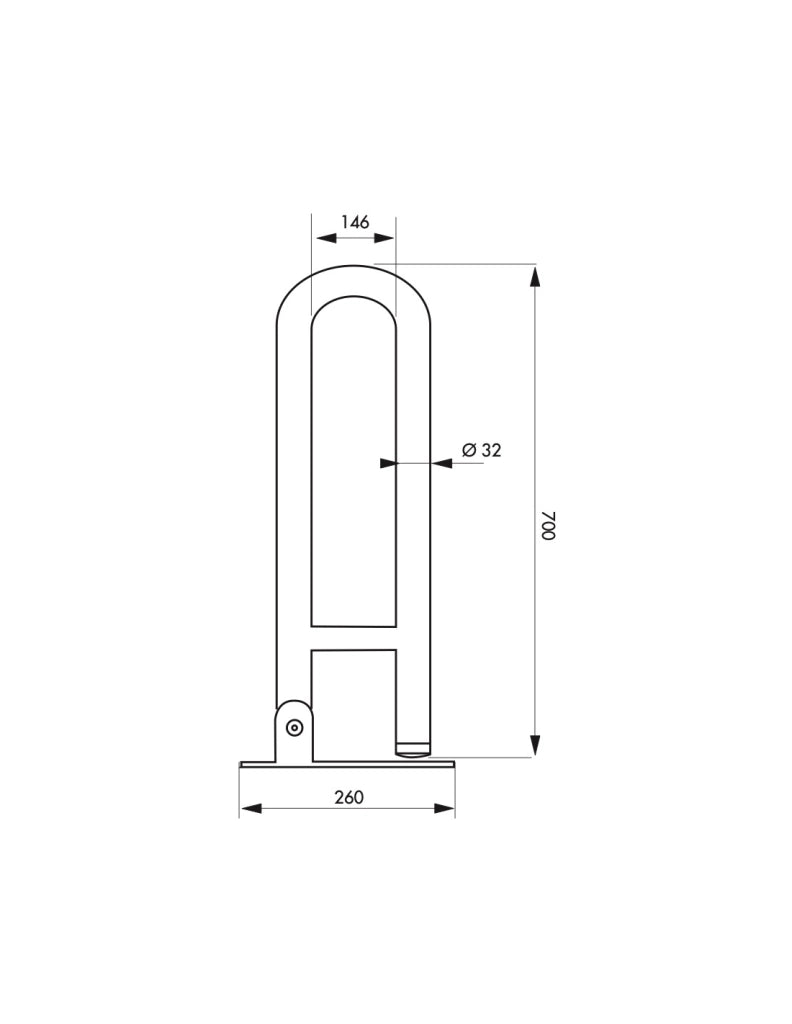 Maniglione bagno disabili, barra ausilio pieghevole, acciaio inox 304 cromato, 70cm, Diametro  Ø 32mm, - THIRARD