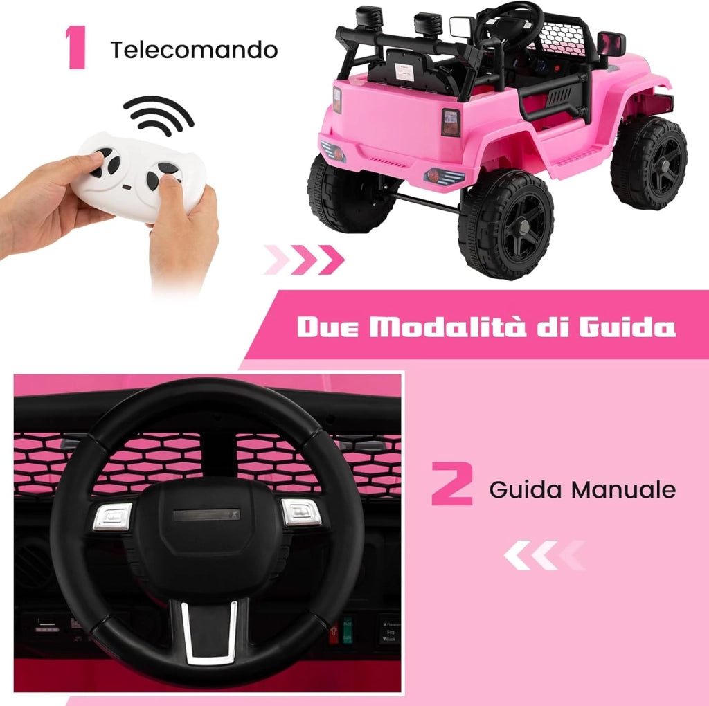 12V Auto per Bambini con Telecomando, Macchina Elettrica con Fari Luminosi, Musica, Porta USB e Aux, Velocità 2,5-4,5 km/h, Regalo per Bambini 3-7 Anni (Rosa)