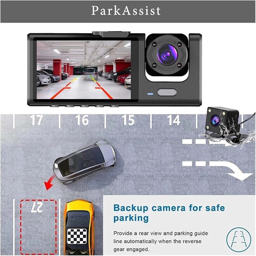 Trade Shop - Dash Cam Telecamera A 3 Vie Anteriore Dvr Auto A 3ch Hd 1080p Registratore Videocamera -