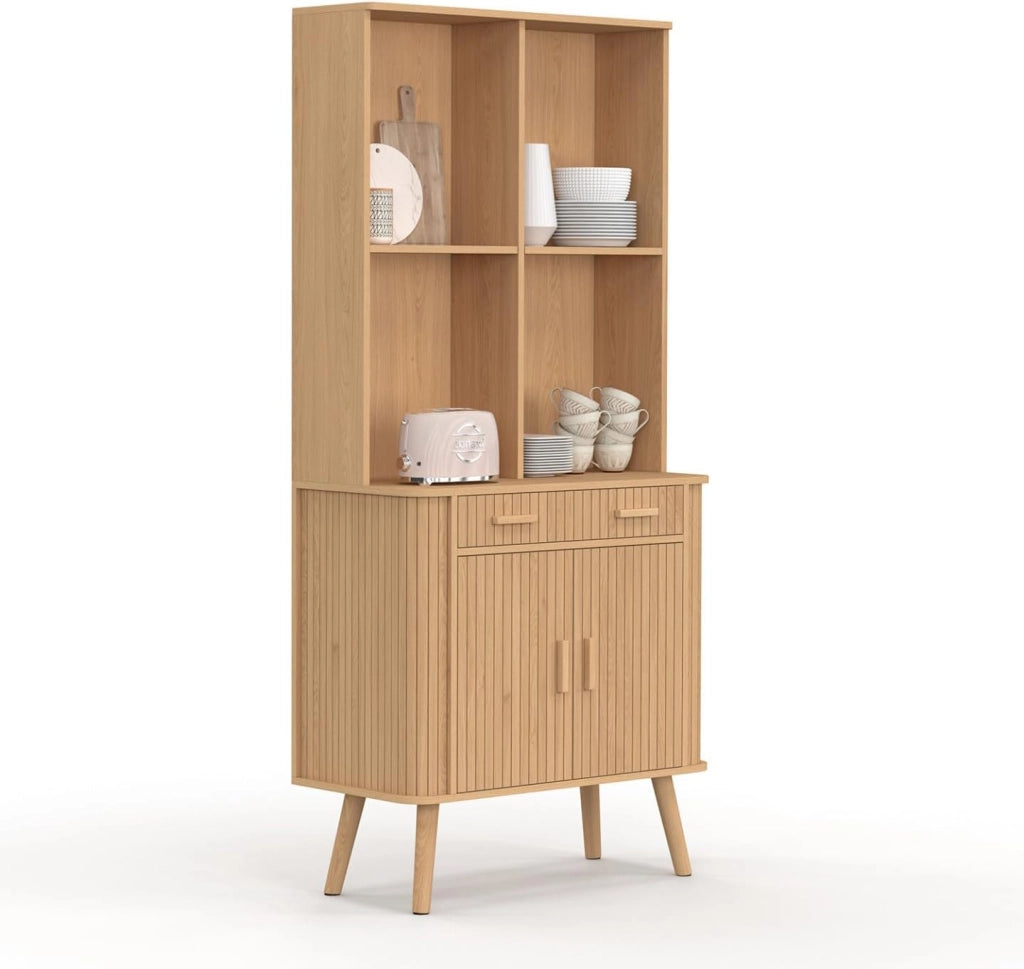Comò da cucina ROMIE 80 CM 2 ante + cassetto con effetto doghe in legno