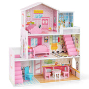 Casa delle bambole a 3 piani 60 x 25 x 70 cm set di 10 mobili esperienza immersiva MDF rosa 20_0020953