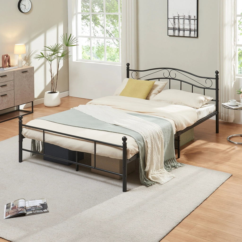 Letto Francese Florenz in Acciaio con Testiera Alta Decorativa 140 x 200 cm Nero [en.casa]