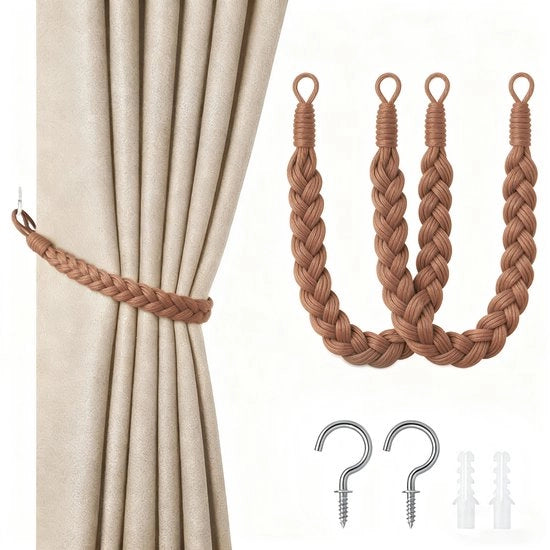 Pacchetto di 2 cordoni per tende - 60cm cordoncini per tende - cordoni per tende a mano - cordoni per tenda a spirale - con ganci - adatto per casa, ufficio, soggiorno, camera da letto