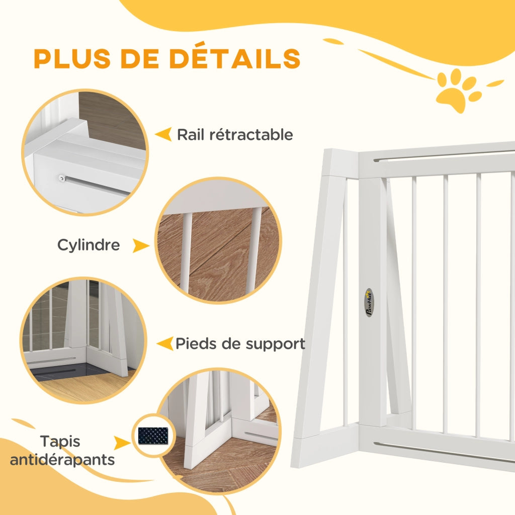 Barriera di sicurezza per cani a 3 ante retraibile 71-190 cm ¨C zephmum ¨C legno bianco