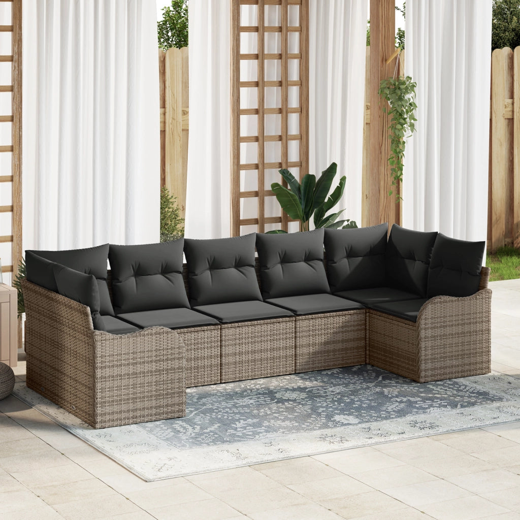Set Divano da Giardino  7 Pezzi con Cuscini Rattan Grigio