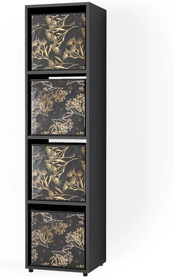 Scaffale Ludus, Bianco, 142.5 x 36.2 cm con 2 scatole pieghevoli opt.1, adatto per la conservazione di scatole e oggetti