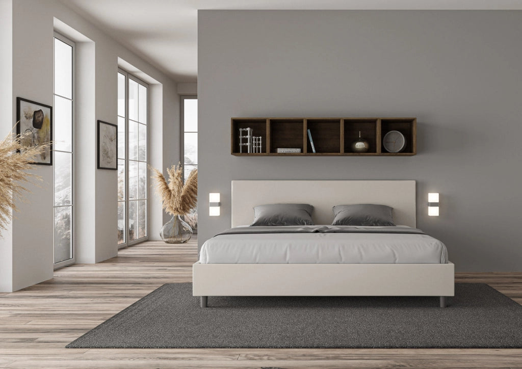 Letto Matrimoniale 160x210 cm con Rete e Contenitore Adele Bianco