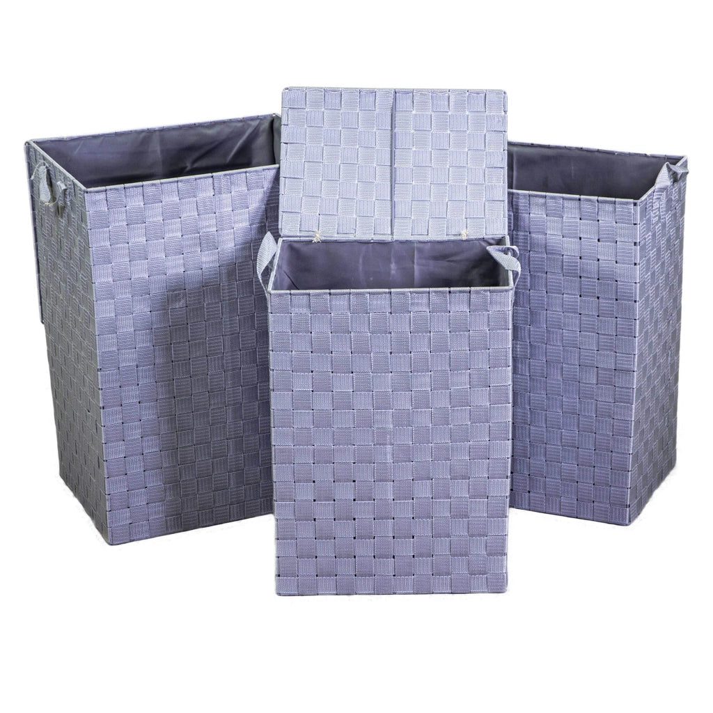 Set 3 Ceste Portabiancheria in poliestere grigio foderato rettangolare