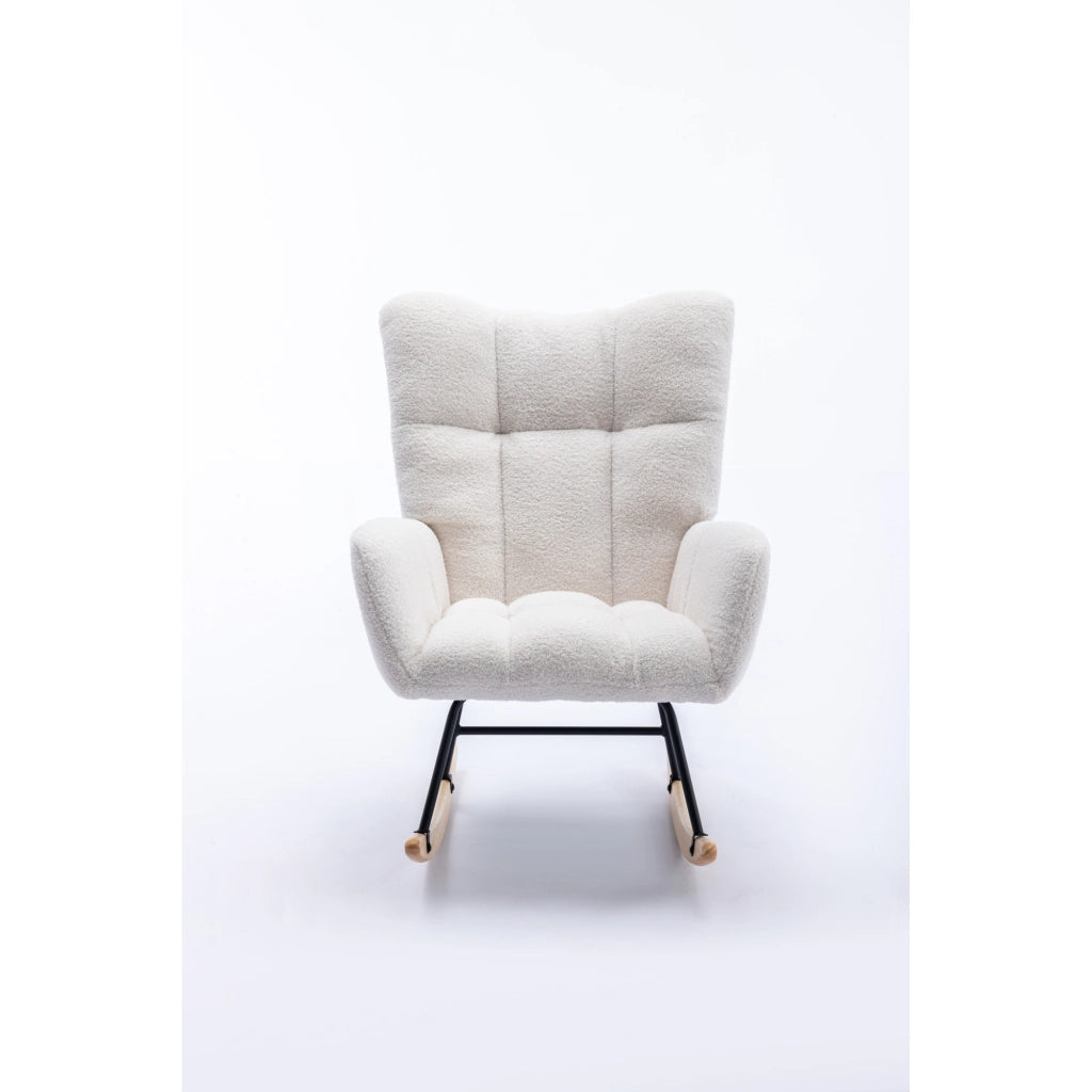 Sedia a dondolo ergonomica in teddy bianco