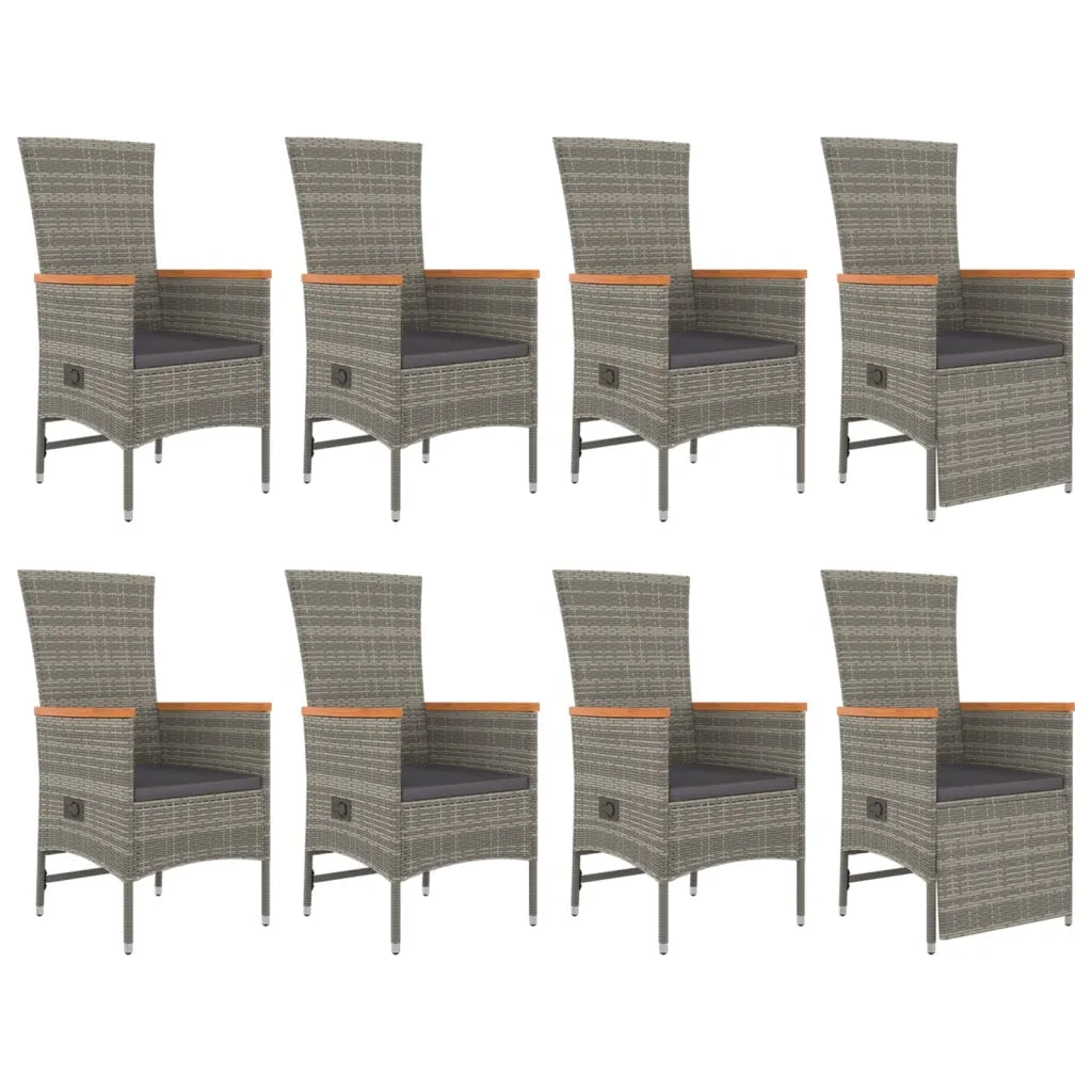 Set da Pranzo da Giardino 9 pz con Cuscini in Polyrattan Grigio 3157554