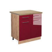 Mobiletto base per cucina Fame-Line Bordeaux lucido/Rovere dorato 80 cm, PL Rovere Vicco